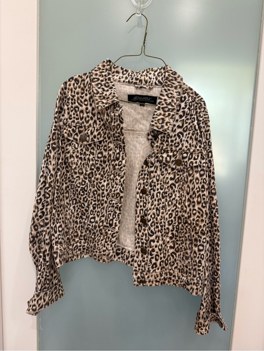 Jou Jou Leopard Print Button-Front Jean Jacket - Beige/Brown